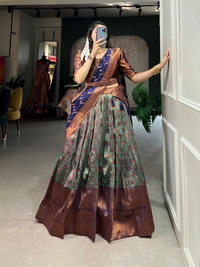 Azorte Fashion Pattu Stitch Jacquard Silk Lehenga Choli | Zari Weaving Work | Wedding & Festive Wear - Stitched, Unstitched