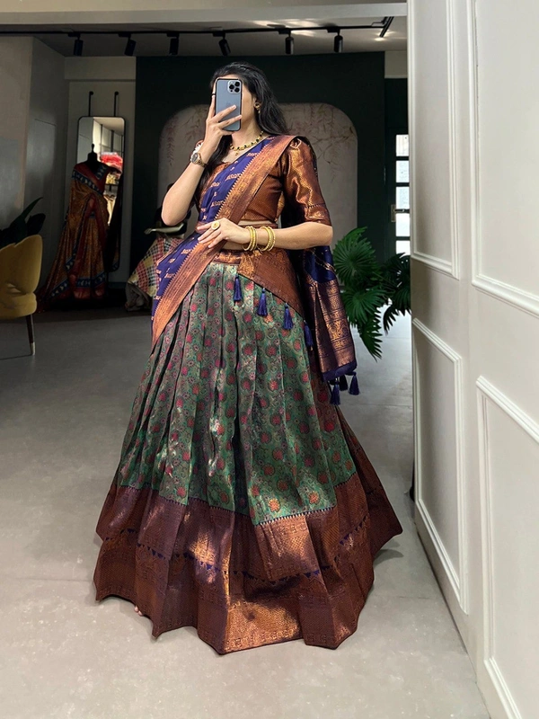 Azorte Fashion Pattu Stitch Jacquard Silk Lehenga Choli | Zari Weaving Work | Wedding & Festive Wear - Stitched, Unstitched