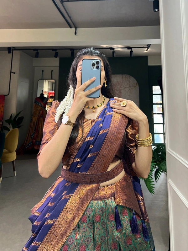 Azorte Fashion Pattu Stitch Jacquard Silk Lehenga Choli | Zari Weaving Work | Wedding & Festive Wear - Stitched, Unstitched