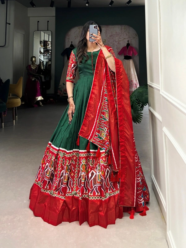 Azorte Fashion Dola Silk Gown | Patola & Foil Print | Traditional Elegance - Chest Size: 40" (adjustable up to 42" for a perfect fit)
