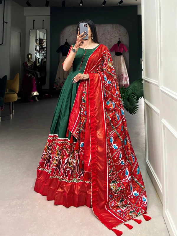 Azorte Fashion Dola Silk Gown | Patola & Foil Print | Traditional Elegance - Chest Size: 40" (adjustable up to 42" for a perfect fit)