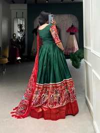 Azorte Fashion Dola Silk Gown | Patola & Foil Print | Traditional Elegance - Chest Size: 40" (adjustable up to 42" for a perfect fit)