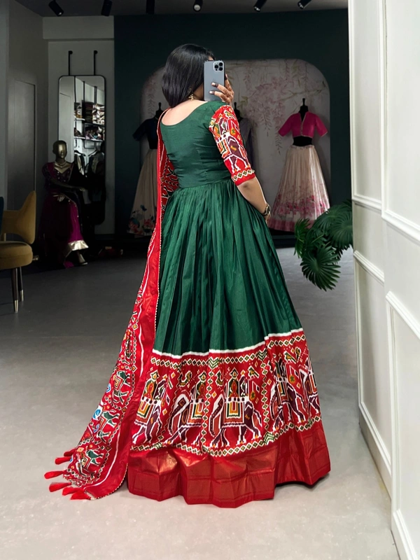 Azorte Fashion Dola Silk Gown | Patola & Foil Print | Traditional Elegance - Chest Size: 40" (adjustable up to 42" for a perfect fit)