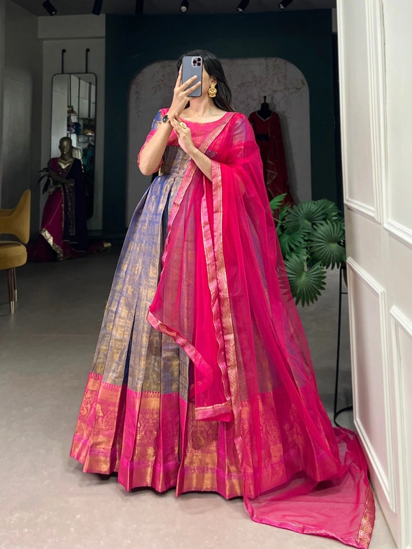 Azorte Fashion Kanjivaram Silk Gown | Zari Weaving | Elegant Ethnic Wear - Chest Size: 40" ( adjustable up to 42" for a custom fit)