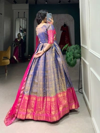 Azorte Fashion Kanjivaram Silk Gown | Zari Weaving | Elegant Ethnic Wear - Chest Size: 40" ( adjustable up to 42" for a custom fit)