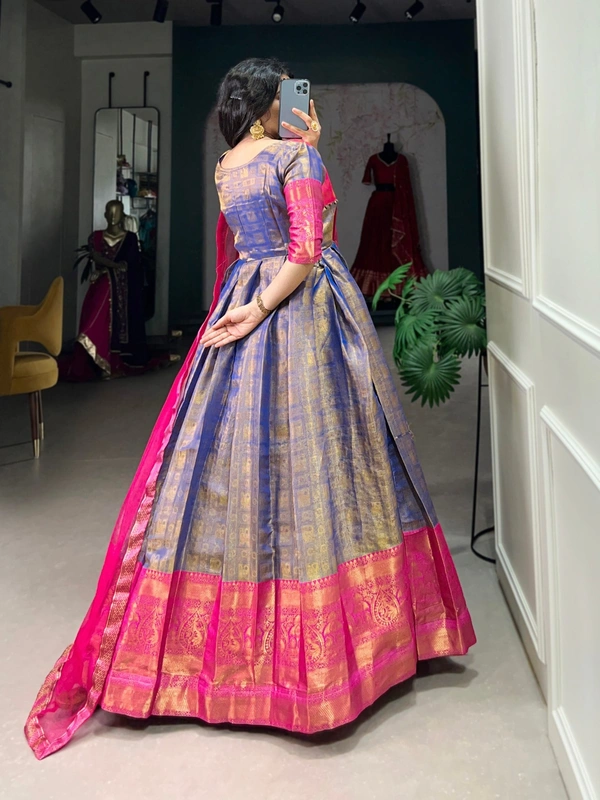 Azorte Fashion Kanjivaram Silk Gown | Zari Weaving | Elegant Ethnic Wear - Chest Size: 40" ( adjustable up to 42" for a custom fit)