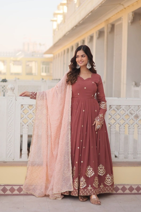 Azorte Fashion Premium Designer Gown with Dupatta | Faux Georgette, Zari & Sequins Embroidery - L