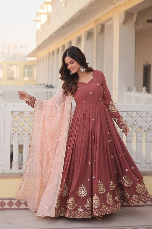 Azorte Fashion Premium Designer Gown with Dupatta | Faux Georgette, Zari & Sequins Embroidery - L
