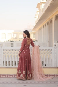 Azorte Fashion Premium Designer Gown with Dupatta | Faux Georgette, Zari & Sequins Embroidery - L