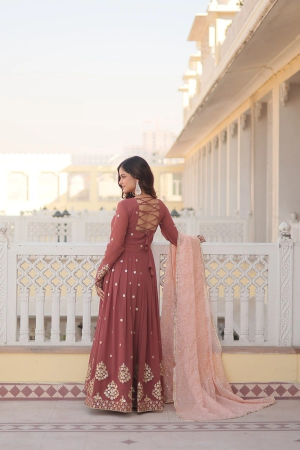 Azorte Fashion Premium Designer Gown with Dupatta | Faux Georgette, Zari & Sequins Embroidery - L