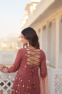 Azorte Fashion Premium Designer Gown with Dupatta | Faux Georgette, Zari & Sequins Embroidery - L