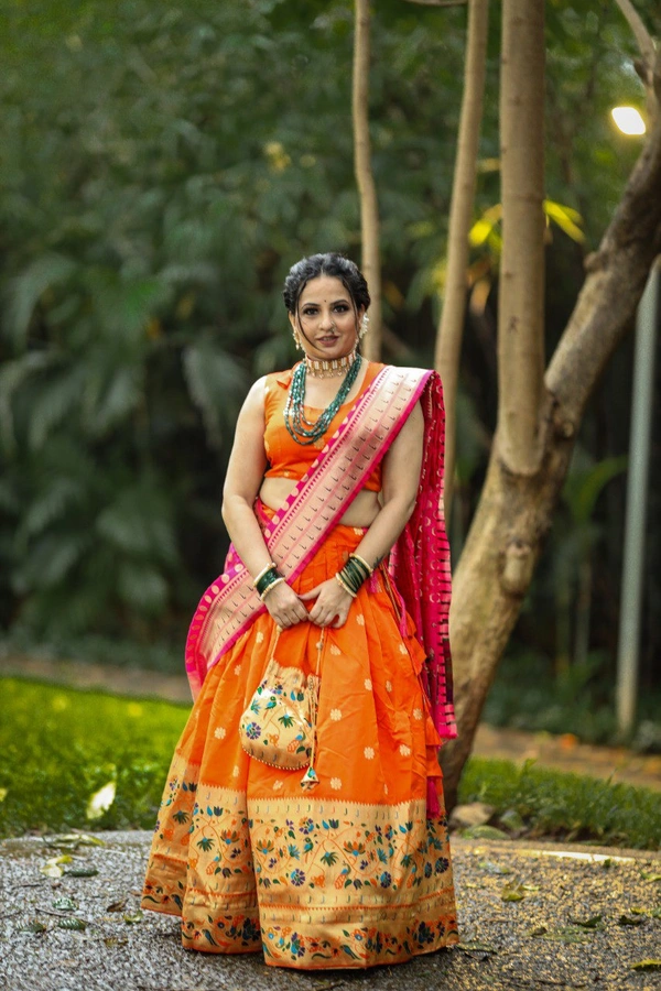 Azorte Fashion Paithani Silk Lehenga Choli with Zari Weaving & Jacquard Dupatta - Stitched, Unstitched