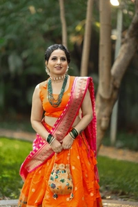 Azorte Fashion Paithani Silk Lehenga Choli with Zari Weaving & Jacquard Dupatta - Stitched, Unstitched