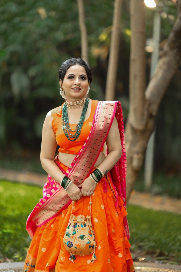 Azorte Fashion Paithani Silk Lehenga Choli with Zari Weaving & Jacquard Dupatta - Stitched, Unstitched