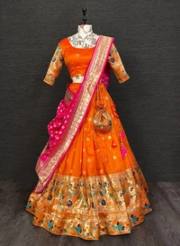 Azorte Fashion Paithani Silk Lehenga Choli with Zari Weaving & Jacquard Dupatta - Stitched, Unstitched
