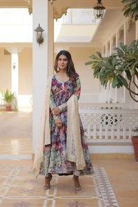 Azorte Fashion Premium Alia Cut Readymade Gown with Dupatta | Russian Silk, Zari & Sequins Embroidery - CO, M
