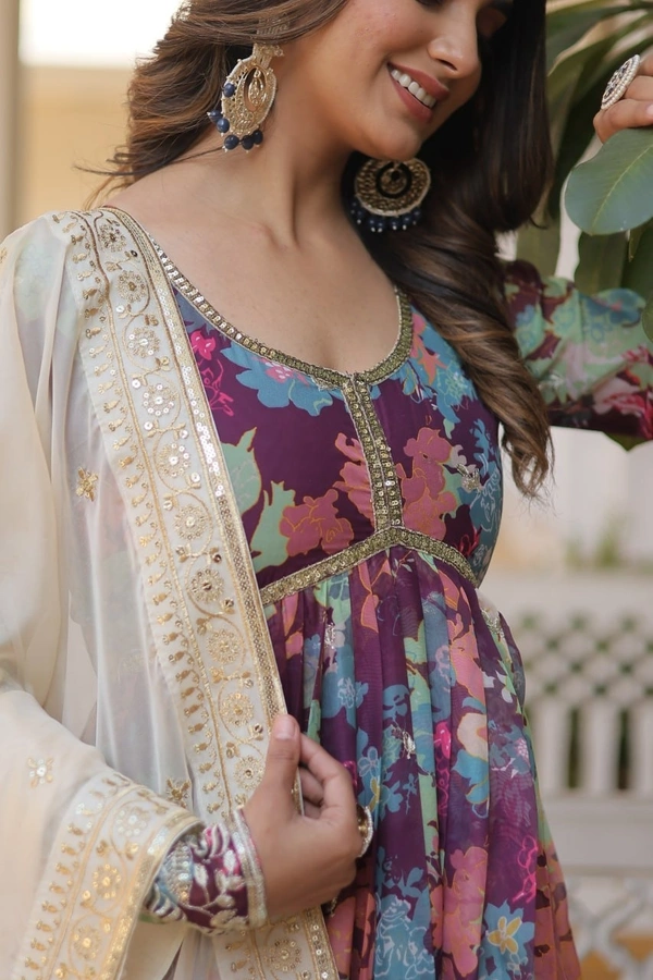 Azorte Fashion Premium Alia Cut Readymade Gown with Dupatta | Russian Silk, Zari & Sequins Embroidery - CO, M