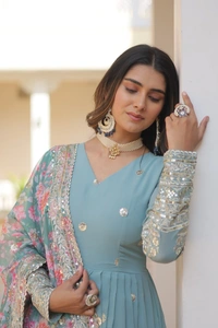 Azorte Fashion Premium Designer Readymade Gown with Dupatta | Faux Georgette, Zari & Sequins Embroidery - BHL, XL