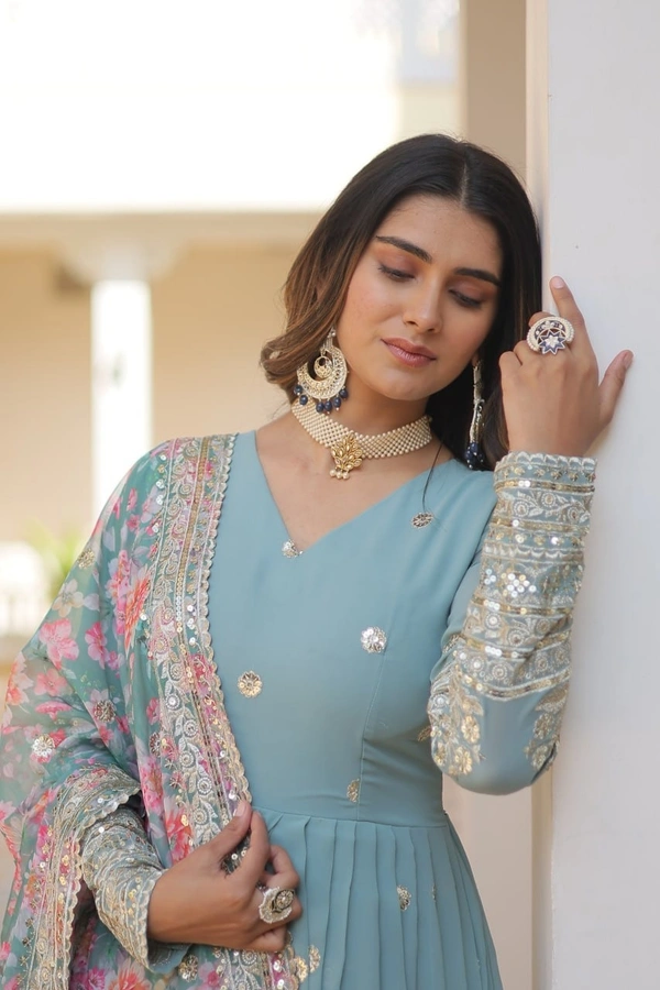 Azorte Fashion Premium Designer Readymade Gown with Dupatta | Faux Georgette, Zari & Sequins Embroidery - BHL, XL