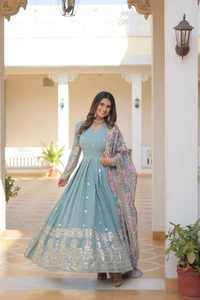 Azorte Fashion Premium Designer Readymade Gown with Dupatta | Faux Georgette, Zari & Sequins Embroidery - BHL, XL