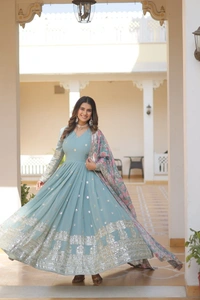 Azorte Fashion Premium Designer Readymade Gown with Dupatta | Faux Georgette, Zari & Sequins Embroidery - BHL, XL
