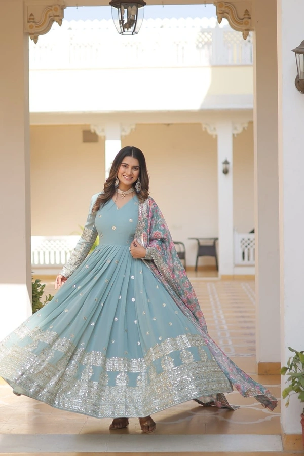 Azorte Fashion Premium Designer Readymade Gown with Dupatta | Faux Georgette, Zari & Sequins Embroidery - BHL, XL