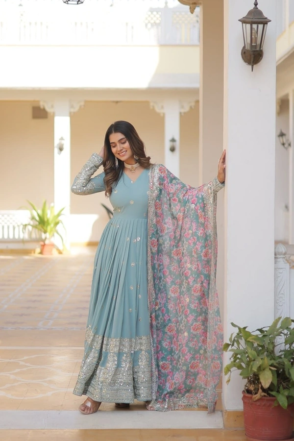 Azorte Fashion Premium Designer Readymade Gown with Dupatta | Faux Georgette, Zari & Sequins Embroidery - BHL, XL