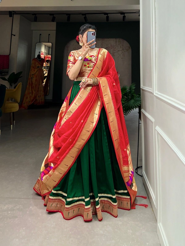 Azorte Fashion Paithani Vichitra Silk Lehenga Choli with Zari Weaving Dupatta - Stitched, Unstitched