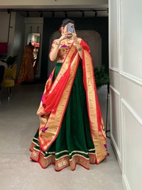 Azorte Fashion Paithani Vichitra Silk Lehenga Choli with Zari Weaving Dupatta - Stitched, Unstitched