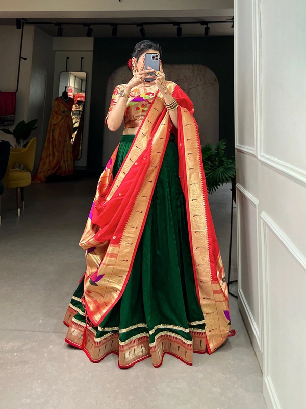 Azorte Fashion Paithani Vichitra Silk Lehenga Choli with Zari Weaving Dupatta - Stitched, Unstitched