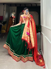 Azorte Fashion Paithani Vichitra Silk Lehenga Choli with Zari Weaving Dupatta - Stitched, Unstitched