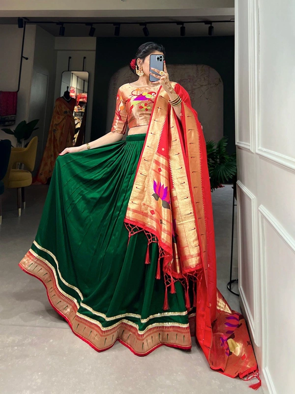 Azorte Fashion Paithani Vichitra Silk Lehenga Choli with Zari Weaving Dupatta - Stitched, Unstitched