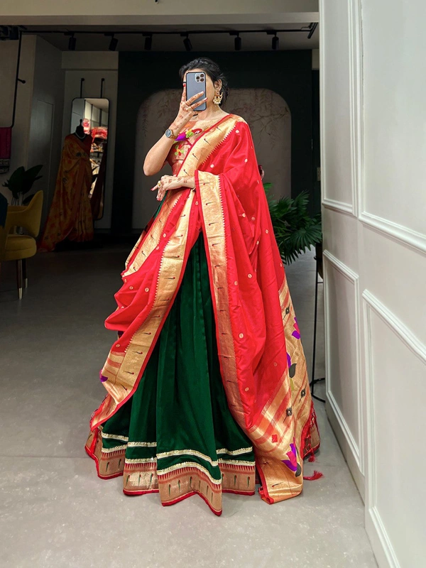 Azorte Fashion Paithani Vichitra Silk Lehenga Choli with Zari Weaving Dupatta - Stitched, Unstitched