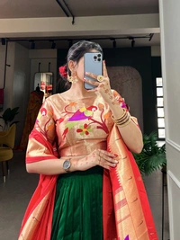 Azorte Fashion Paithani Vichitra Silk Lehenga Choli with Zari Weaving Dupatta - Stitched, Unstitched