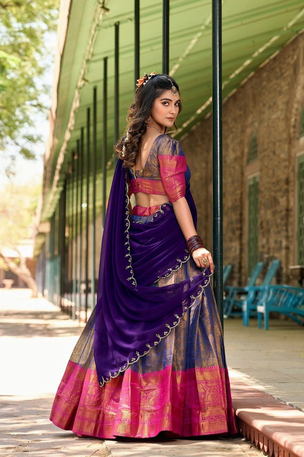 Azorte Fashion Kanjivaram Silk Lehenga Choli with Zari Weaving & Embroidered Dupatta - Mamba, Stitched, Unstitched