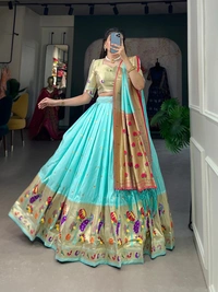 Azorte Fashion Paithani Jacquard Silk Lehenga Choli with Zari Weaving & Dupatta - Carlo, Stitched, Unstitched