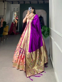 Azorte Fashion Paithani Jacquard Silk Lehenga Choli with Zari Weaving & Dupatta - Orchid, Stitched, Unstitched