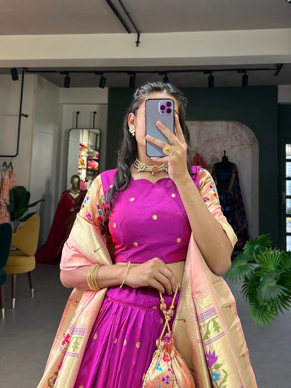 Azorte Fashion Paithani Jacquard Silk Lehenga Choli with Zari Weaving & Dupatta - Flirt, Stitched, Unstitched