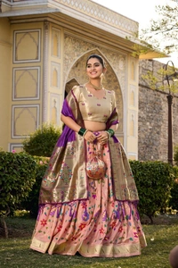 Azorte Fashion Paithani Jacquard Silk Lehenga Choli with Zari Weaving & Dupatta - Orchid, Stitched, Unstitched