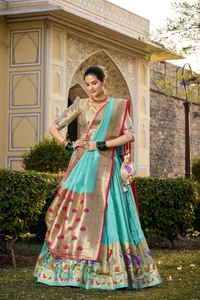 Azorte Fashion Paithani Jacquard Silk Lehenga Choli with Zari Weaving & Dupatta - Carlo, Stitched, Unstitched