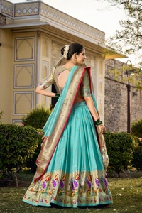 Azorte Fashion Paithani Jacquard Silk Lehenga Choli with Zari Weaving & Dupatta - Carlo, Stitched, Unstitched