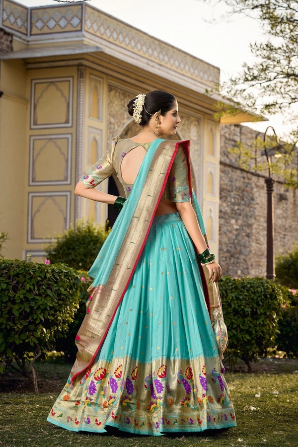 Azorte Fashion Paithani Jacquard Silk Lehenga Choli with Zari Weaving & Dupatta - Carlo, Stitched, Unstitched