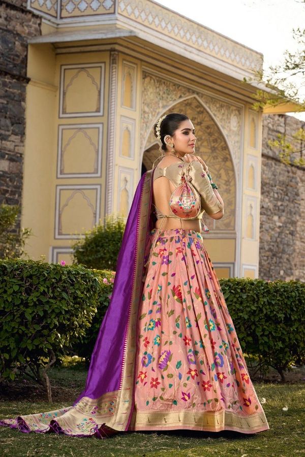 Azorte Fashion Paithani Jacquard Silk Lehenga Choli with Zari Weaving & Dupatta - Orchid, Stitched, Unstitched