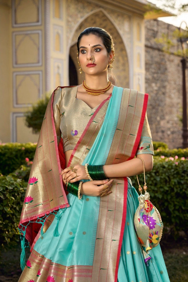 Azorte Fashion Paithani Jacquard Silk Lehenga Choli with Zari Weaving & Dupatta - Carlo, Stitched, Unstitched
