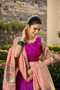 Azorte Fashion Paithani Jacquard Silk Lehenga Choli with Zari Weaving & Dupatta - Flirt, Stitched, Unstitched