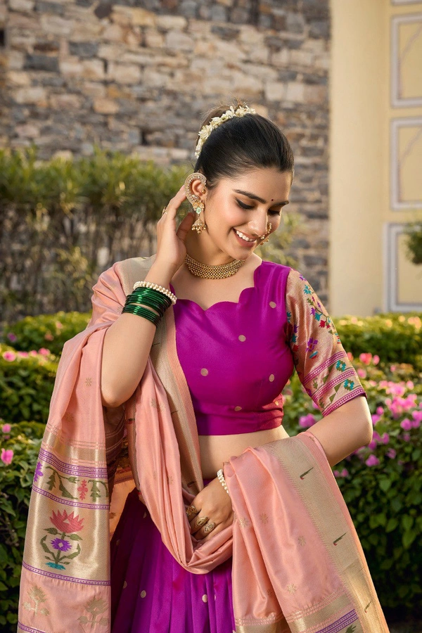 Azorte Fashion Paithani Jacquard Silk Lehenga Choli with Zari Weaving & Dupatta - Flirt, Stitched, Unstitched