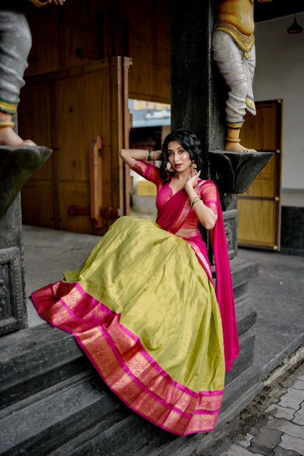 Azorte Fashion Kanchipuram Silk Lehenga Choli with Zari Weaving & Georgette Dupatta - Stitched, Unstitched
