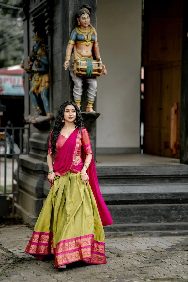 Azorte Fashion Kanchipuram Silk Lehenga Choli with Zari Weaving & Georgette Dupatta - Stitched, Unstitched