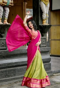 Azorte Fashion Kanchipuram Silk Lehenga Choli with Zari Weaving & Georgette Dupatta - Stitched, Unstitched