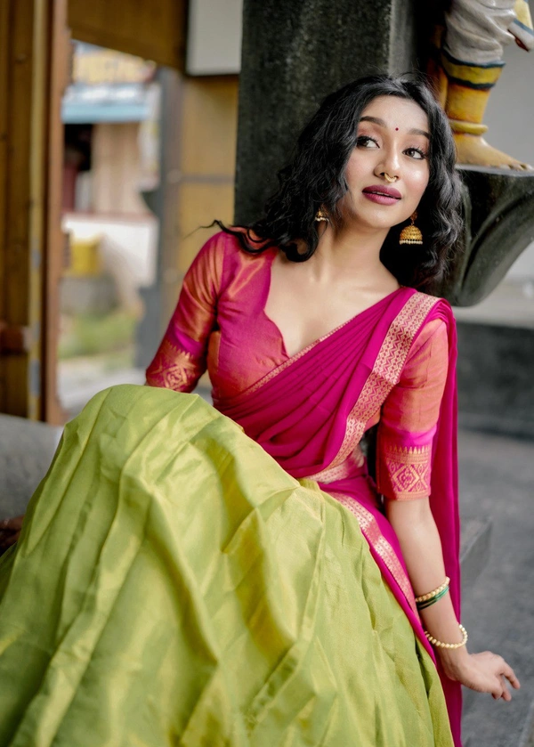 Azorte Fashion Kanchipuram Silk Lehenga Choli with Zari Weaving & Georgette Dupatta - Stitched, Unstitched